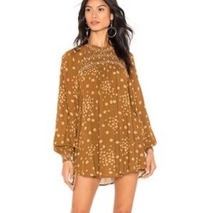 Free People Flowers In Her Hair Tunic in Brown/Pale Pink